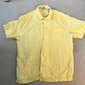 Tommy Bahama Mens Large Yellow Short Sleeve button down